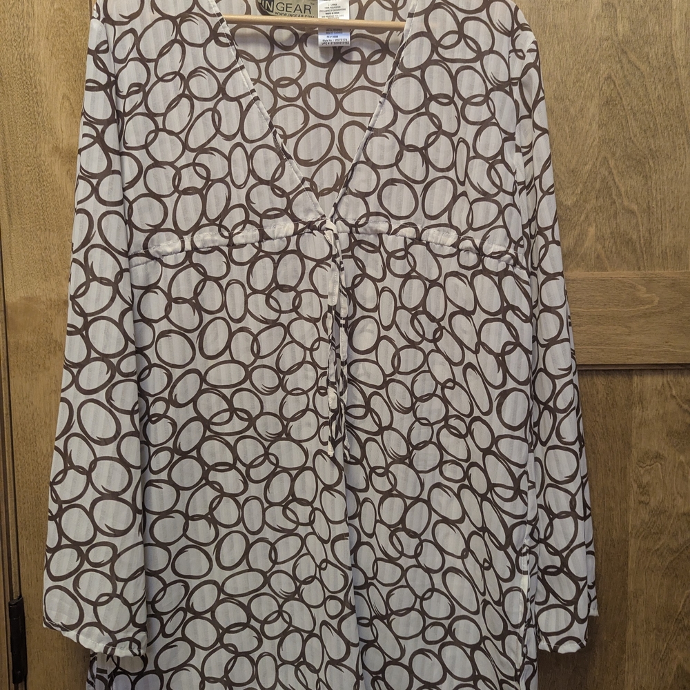 Ingear Brown and White Circular Pattern Swimsuit Coverup, Size L